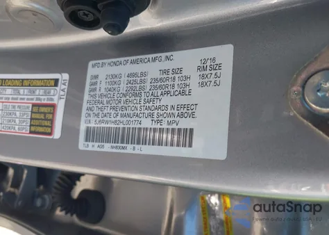 2017 Honda Cr-V Ex-L/Ex-L Navi z USA, uszkodzony, nr VIN 5J6RW1H82HL001774